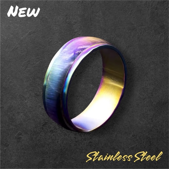 💝New Unisex Stainless Steel Gold Rainbow Band ring - Picture 1 of 4